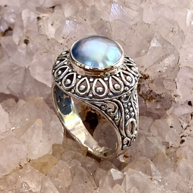 RR 15318 BPL-(HANDMADE 925 BALI SILVER FILIGREE RINGS WITH BLUE MABE PEARL)